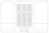 An architectural elevation drawing showing a building facade with a central window or door and a set of steps at the base.