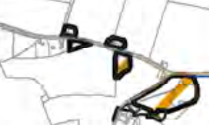 The image shows a site plan or location map featuring black outlines of buildings and yellow highlighted areas, likely indicating the property boundary or proposed development site.
