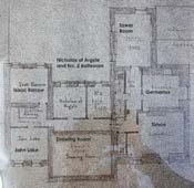 A grainy scanned architectural floor plan showing the ground floor layout of a residential property with labeled rooms such as Kitchen, Dining Room, and Bedrooms.