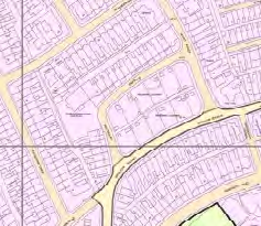 A top-down map view showing a residential area with rows of terraced houses and roads.