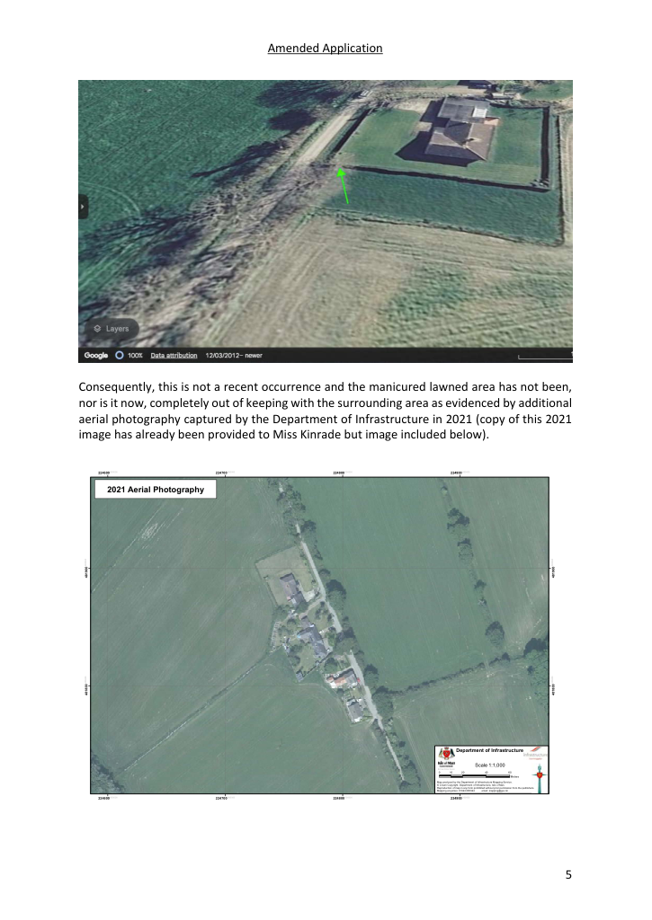 The image displays two aerial photographs showing a rural property, its boundaries, and surrounding agricultural fields.