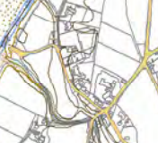 Extract from a site location map showing field boundaries, roads, and the proposed development plot in a rural setting.