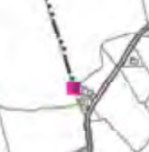 A low-resolution snippet of a site location map showing a property boundary marked with a pink square near a road.