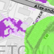 A zoomed-in section of a site location map displaying the street name 'Alexander Terrace' and adjacent colored land use zones in purple and green.