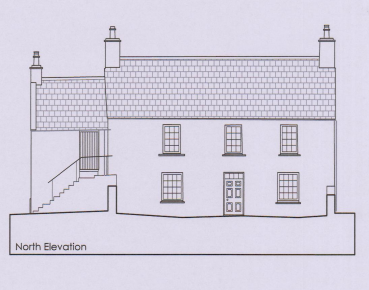 This is an architectural line drawing showing the north elevation of a proposed two-story detached dwelling.