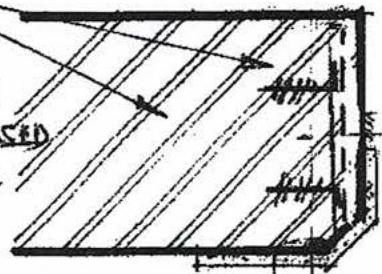 A technical sketch showing a structural cross-section detail with diagonal hatching and arrows.