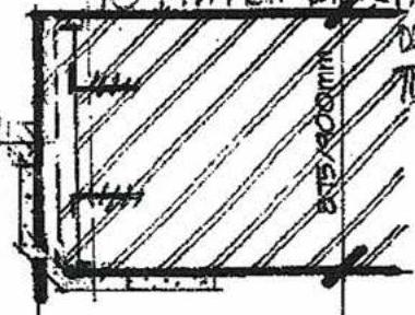 A close-up technical drawing showing a structural cross-section detail with diagonal hatching and a dimension label.