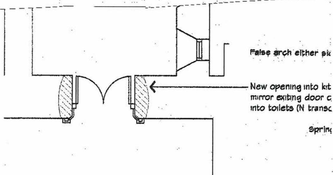 A technical architectural section drawing detailing a masonry arch and wall structure with annotations for a new opening.
