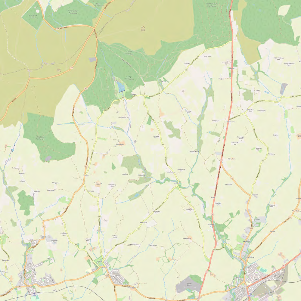 A topographical map showing the rural location of the proposed development site in the parish of Malew, Isle of Man, displaying surrounding roads and fields.