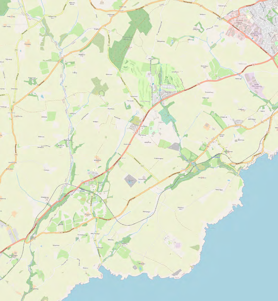 A topographical map showing a coastal area with roads, fields, and settlements, likely serving as a location plan for the application.