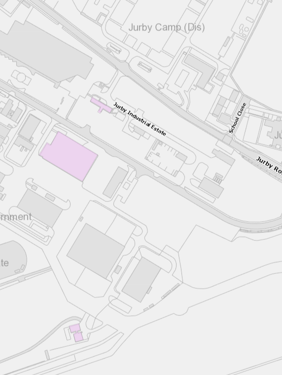 A site location map displaying the Jurby Industrial Estate with the application site highlighted in pink.