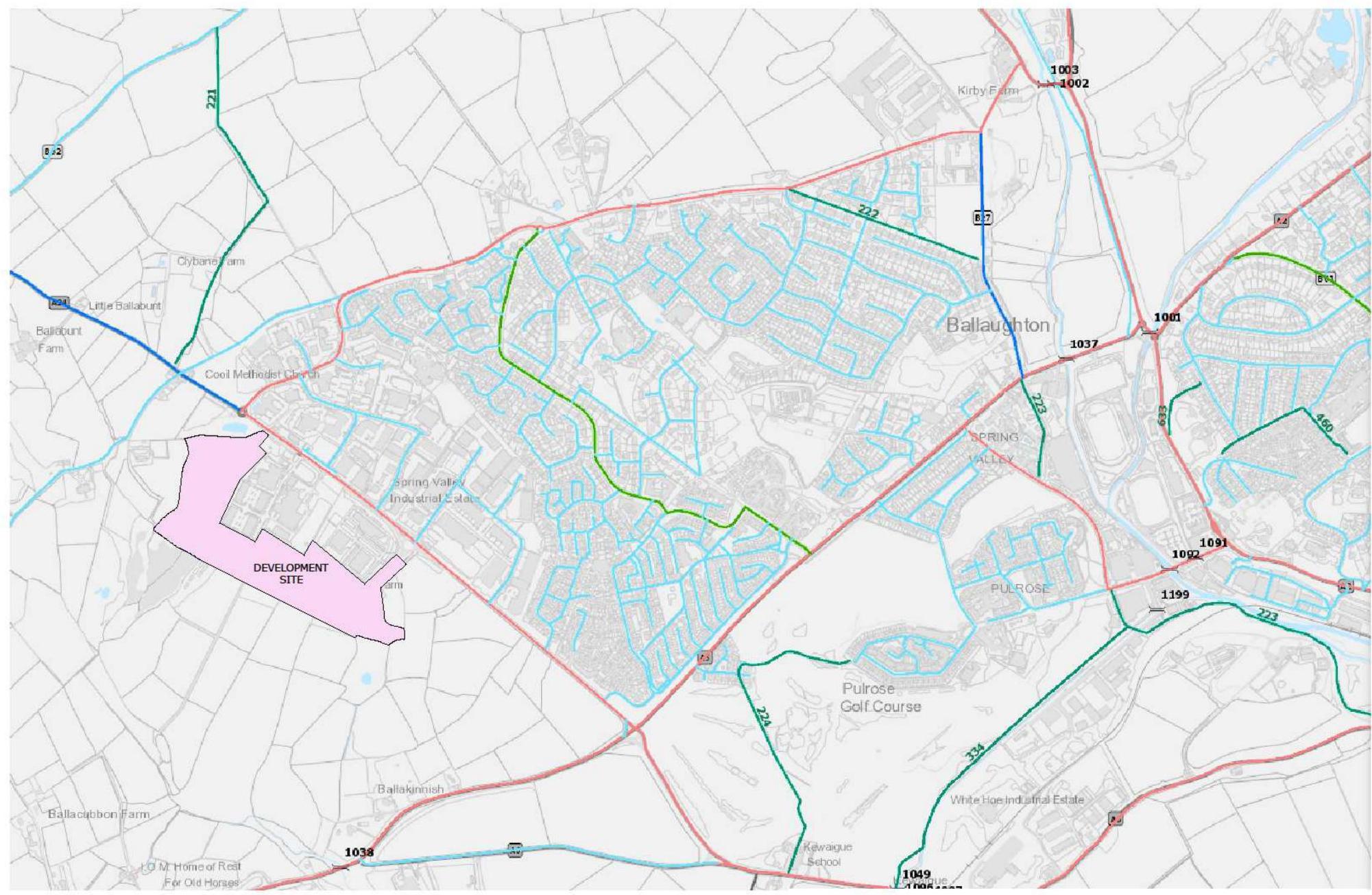 A site location map highlighting the development site in pink south of Cooil Road, showing surrounding rural and residential areas.