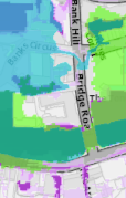 A colored site location map showing the application site at the junction of Bridge Road and Bank Hill in Braddan, with surrounding land use zones.
