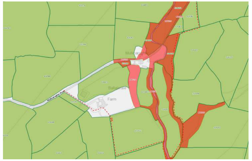 A site location map displaying the property boundaries, surrounding agricultural fields, and access road.