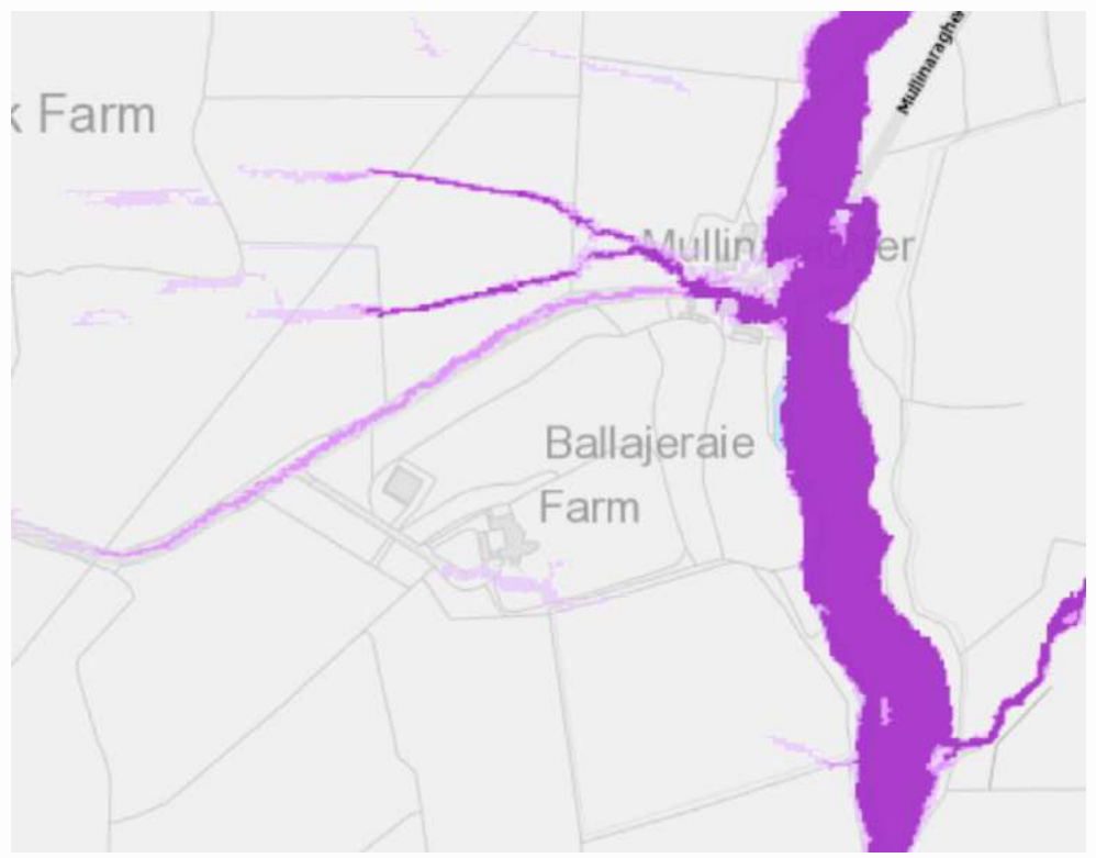 A map showing the location of Ballajeraie Farm with a purple highlighted area indicating a river or watercourse.