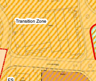 A cropped section of a planning map displaying a designated 'Transition Zone' with hatched boundaries and road layouts.