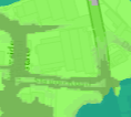 A low-resolution site location map showing green land parcels, road networks, and a body of water in the corner.