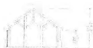 A faint architectural section drawing showing the internal roof structure and framing of a building.