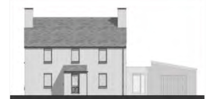 Architectural elevation drawing showing a two-storey house with an attached single-storey garage.