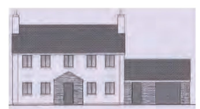 Architectural elevation drawing of a proposed two-storey dwelling with an attached single-storey garage.