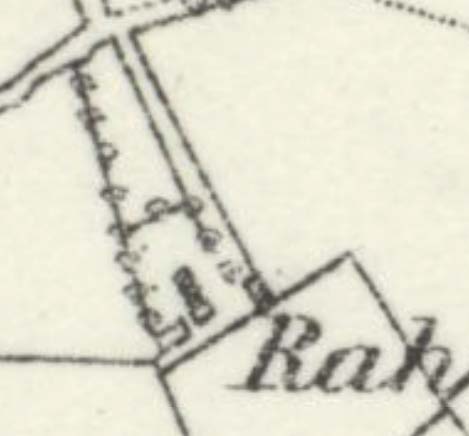 A cropped section of a site plan or map showing property boundaries and a small building footprint.