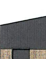 Architectural elevation detail showing a dark upper wall section above a brick lower section with a door opening.