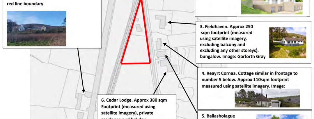 A planning site context map displaying the red line boundary of the proposed plot and surrounding properties with inset photographs.