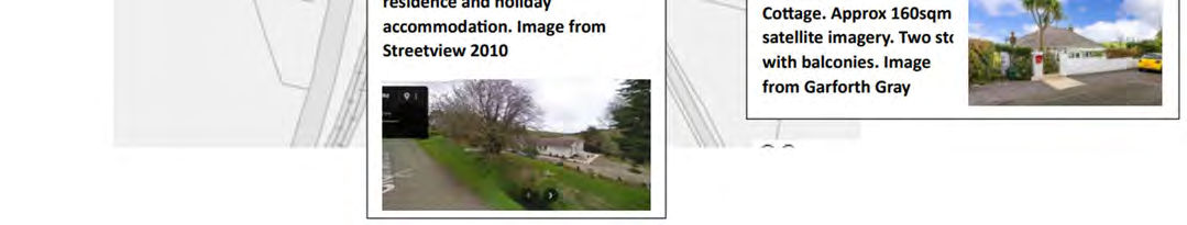 This page from a planning statement displays two images of the existing property: a street view screenshot on the left and a photograph of a white cottage with a driveway on the right.