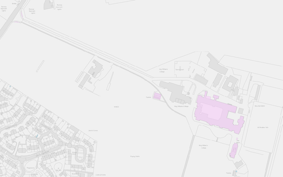 A site location plan showing the application site highlighted in pink near King William's College and a residential area.