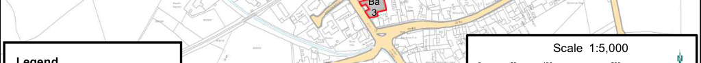 A site location map showing the proposed development area highlighted in red, surrounded by local roads and buildings, with a scale of 1:5,000.