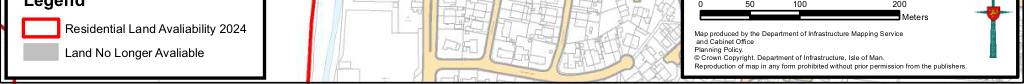 A cropped section of a planning map displaying a legend for residential land availability alongside a scale bar and north arrow.
