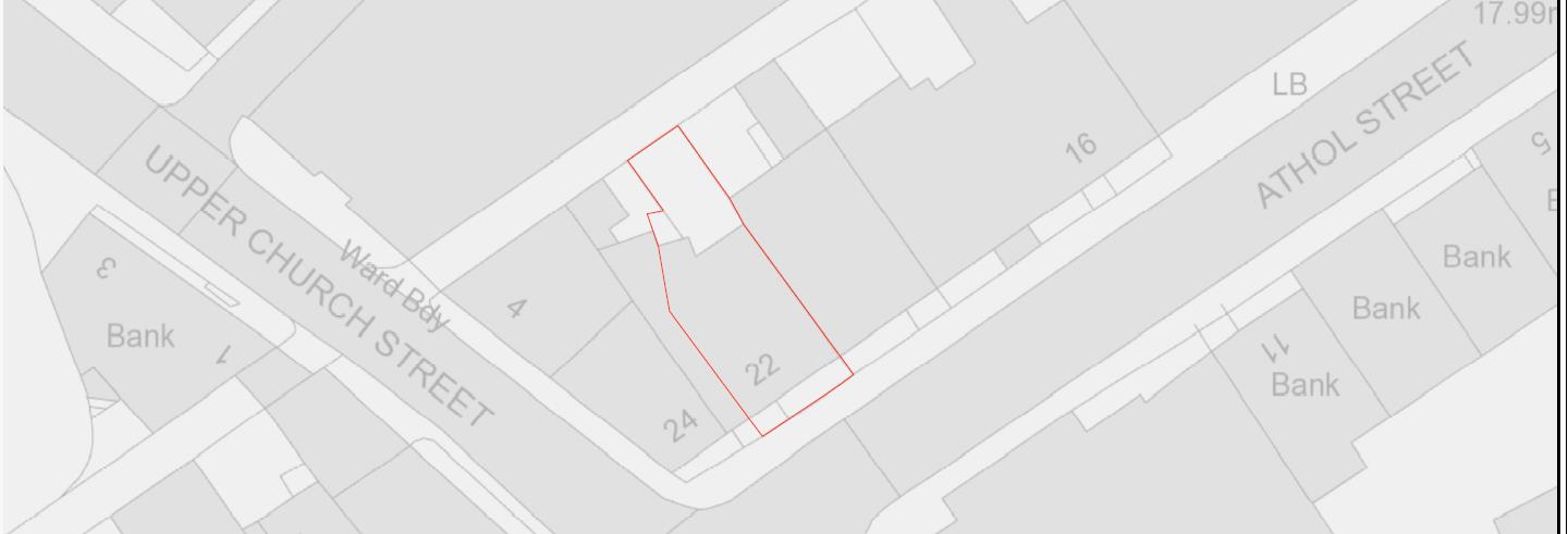 A site location map showing the application plot outlined in red, situated at the junction of Upper Church Street and Athol Street.