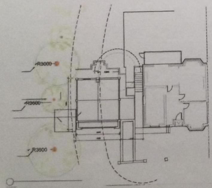 This image displays a technical architectural floor plan or section showing room layouts, walls, and structural details with dimension markings.