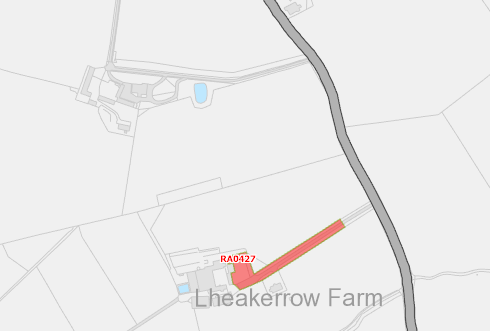 A site location map displaying 'Lheakerrow Farm' with a red highlighted area labeled RA0127 indicating the proposed development site.