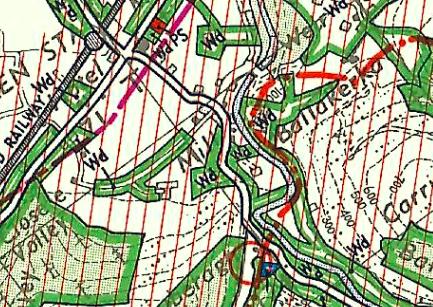A topographical map extract showing the site location, nearby railway line, and surrounding fields.