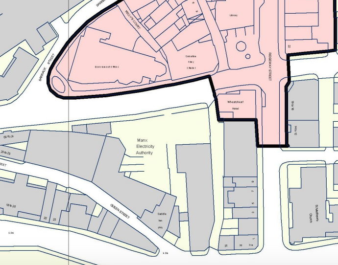 This image displays a site plan or location map highlighting a specific plot of land outlined in a thick black line. It shows the site's relationship to surrounding streets like Barrack Street and Queen Street, and ne...