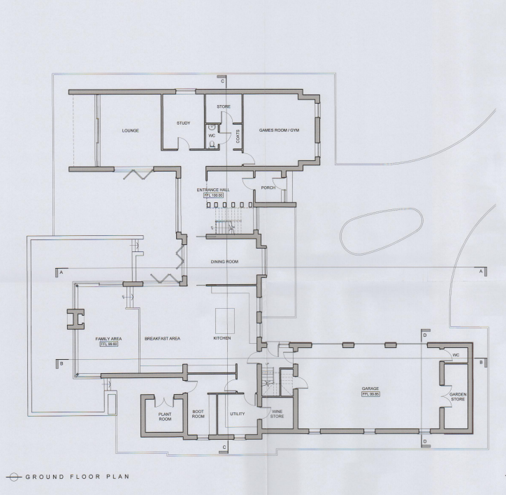 Architectural ground floor plan showing room layouts for a new dwelling including a lounge, kitchen, and garage.
