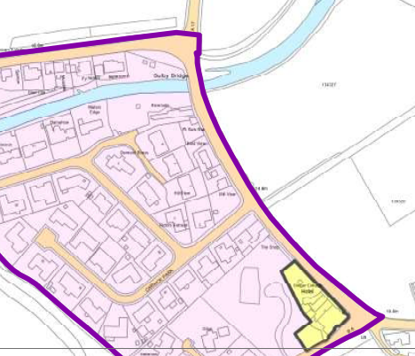 A site location plan map showing a residential area with a specific property highlighted in yellow and outlined in purple.