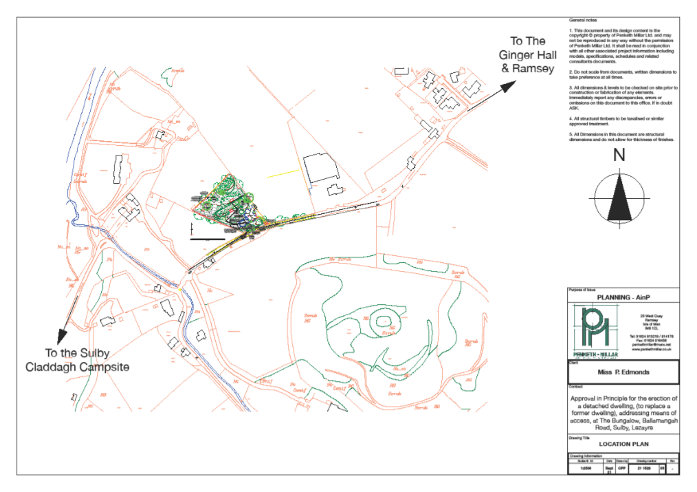 A location plan showing the proposed site for a new detached dwelling with surrounding roads, boundaries, and nearby landmarks.