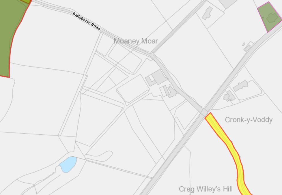 A site location map showing the proposed development area near Ballabooie Road and Moaney Moar.
