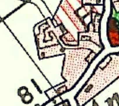 Close-up view of a site plan showing property boundaries, hatched areas indicating structures, and plot numbers.