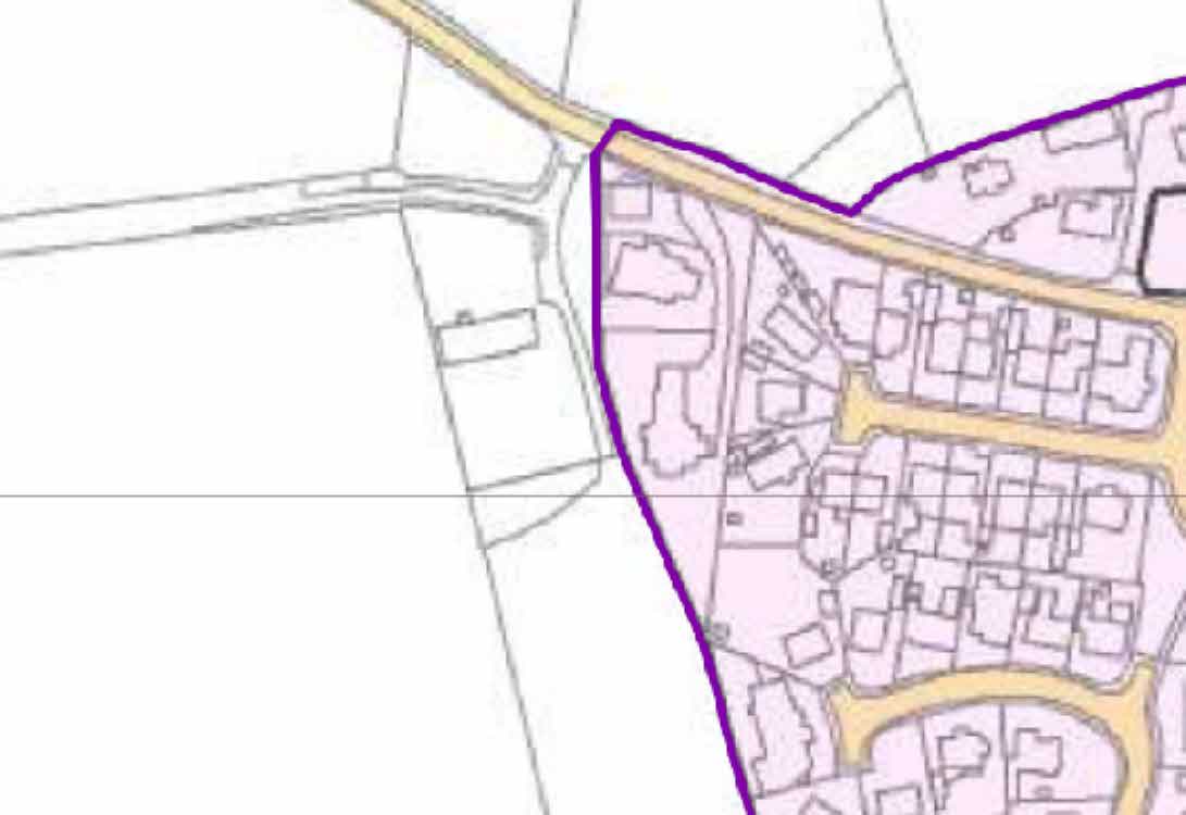 A site plan showing a residential area with a purple boundary line highlighting a specific plot of land.