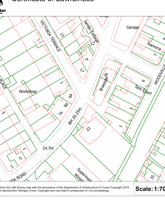 A site location map displaying property boundaries, building footprints, and street names for a residential area.