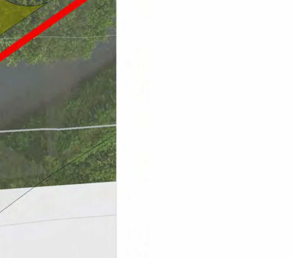 A cropped section of a site plan or map showing green vegetation, a grey path, and red and white boundary lines.