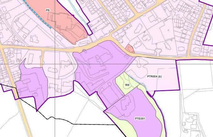 A planning map displaying land use designations and property boundaries with colored zones and labels.