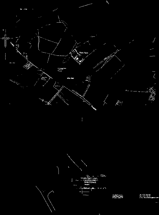 An inverted black and white image showing a site location plan with property boundaries and a building labeled 'Rack Farm'.