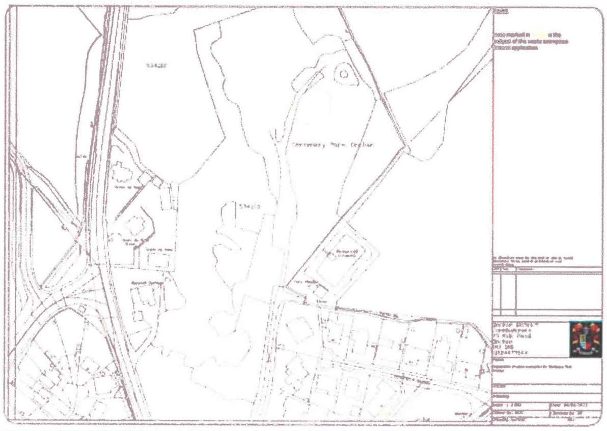 A black and white location plan showing property boundaries, a major road interchange, and surrounding land use including fields and a residential area.