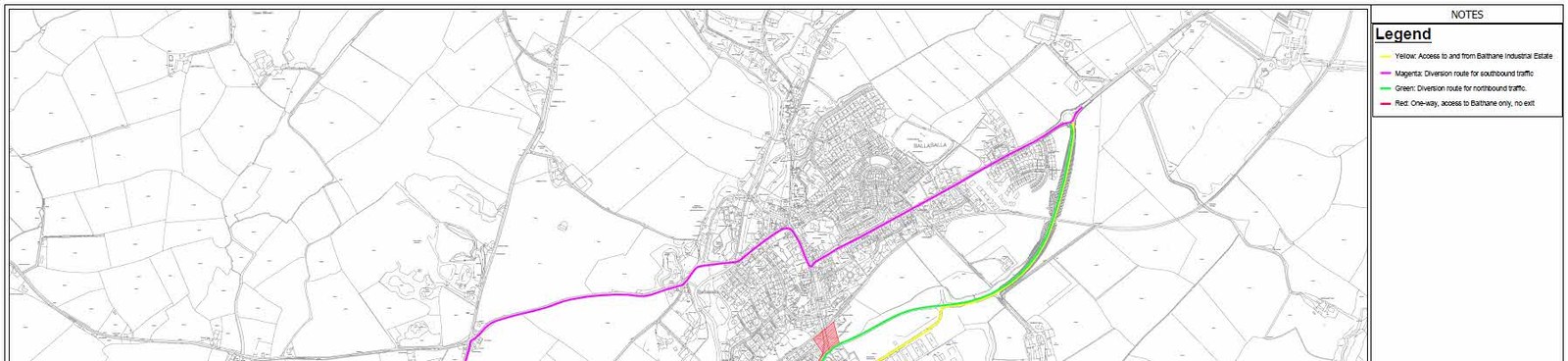 A site location map showing proposed diversion routes and access points overlaid on an Ordnance Survey base map with a legend.