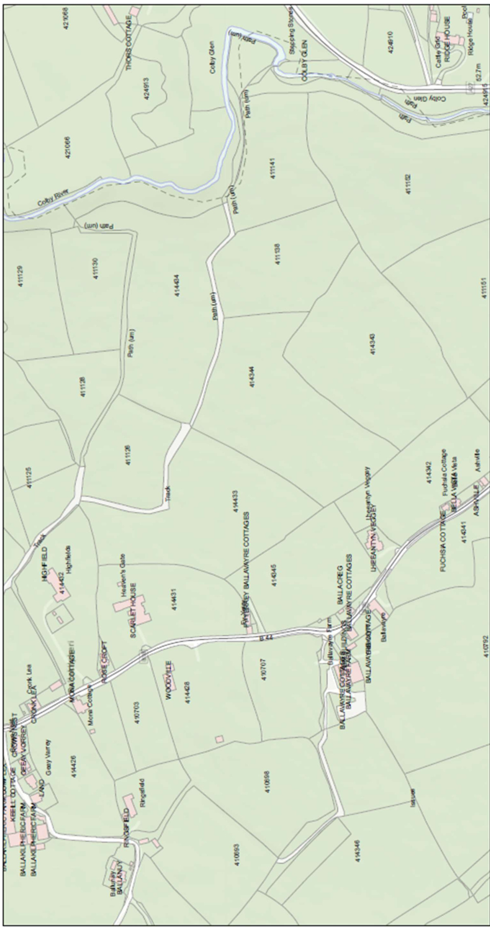 A topographical site location map showing field boundaries, roads, and surrounding properties in a rural area.