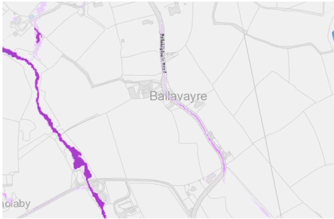 A location map showing the site area around Ballavayre and Ballaghder Road with purple highlighted zones indicating specific boundaries or zones.